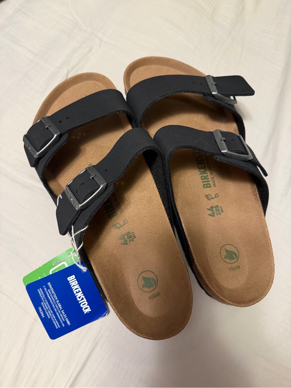 Birkenstock Men’s Two-Strap Sandals in Black with Silver Buckles